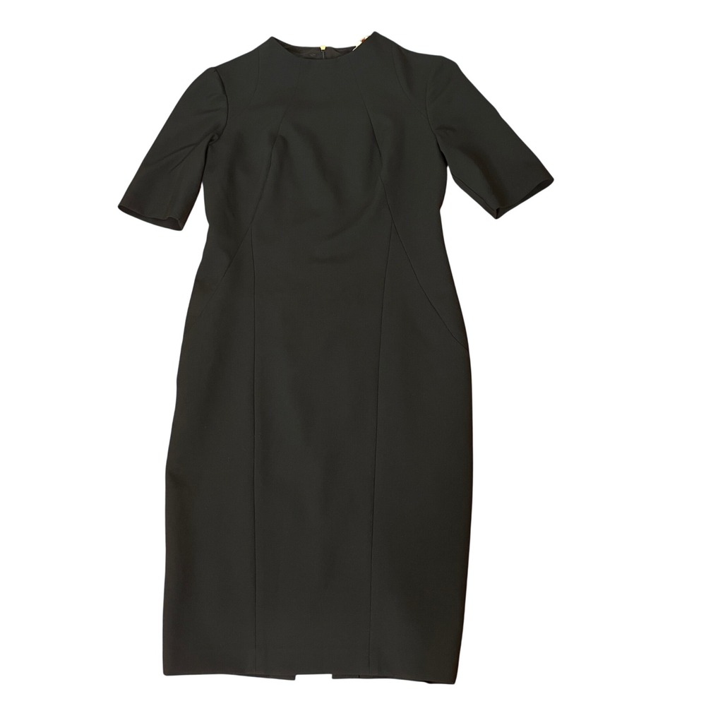 New Trina Turk Sheath Dress Women 8 Black New Short Sleeve Midi Professional LBD - Picture 2 of 16